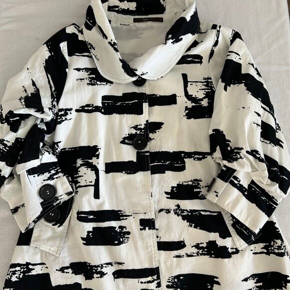 Anthropologie Hazel Coat Womens Black/White Abstract Lagenlook Artsy SZL Relaxed - Picture 4 of 8